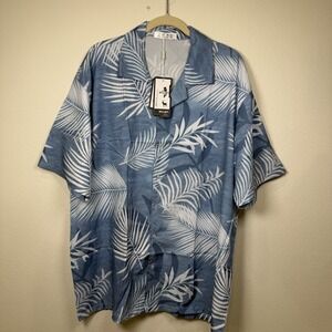 BOJIN Mens XL Hawaiian Short Sleeve Button Down Tropical Floral Blue White NWT